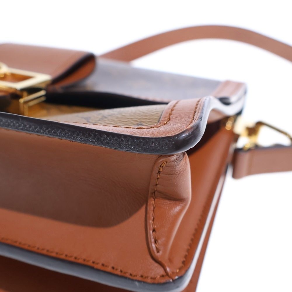 Louis Vuitton Dauphine MM Monogram Reverse Leather Chain Shoulder Bag Gold Brown — view 5