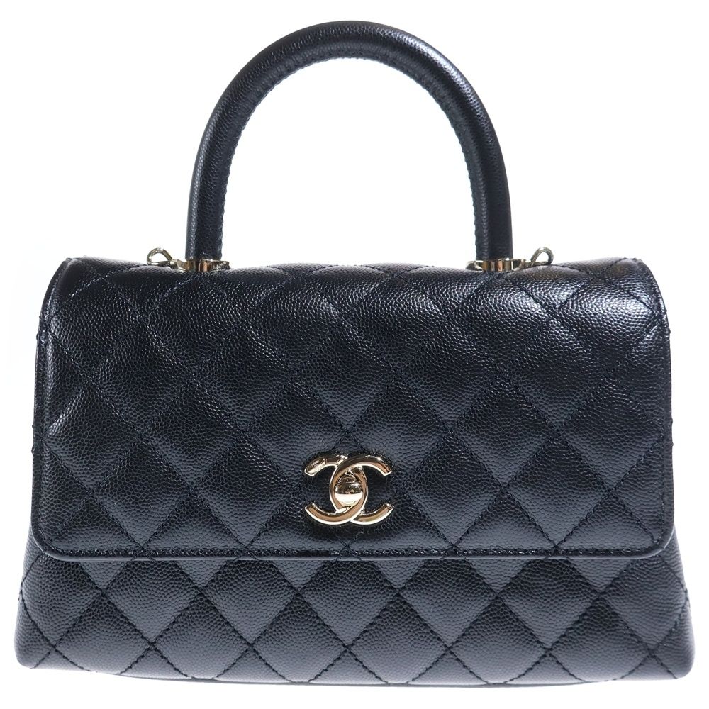 Chanel Coco Handle XS Caviar Leather 2-Way Hand Chain Shoulder Bag Gold Black