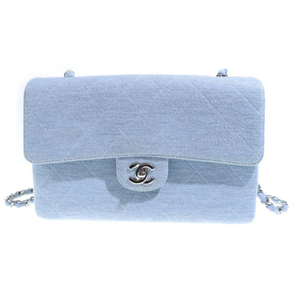 Chanel Quilted 25 Single Flap Chain Shoulder Bag Silver Blue