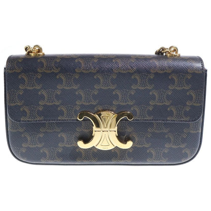 Celine Triomphe Mini Shoulder Bag Chain Brown Leather Gold