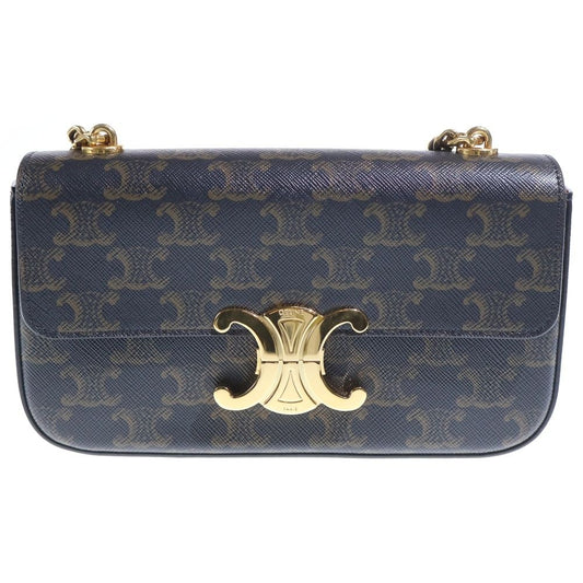 Celine Triomphe Mini Shoulder Bag Chain Brown Leather Gold