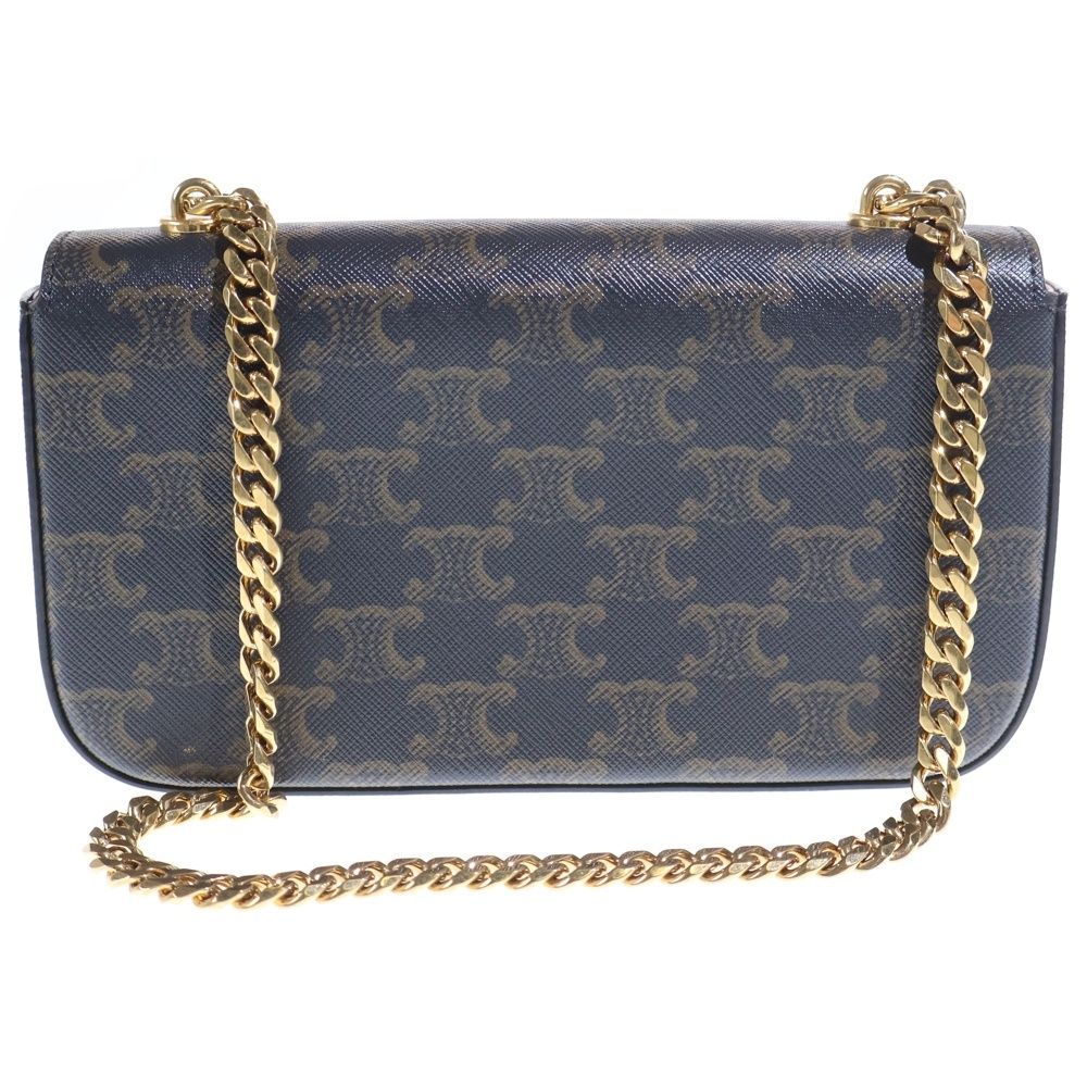 Celine Triomphe Mini Shoulder Bag Chain Brown Leather Gold — view 2