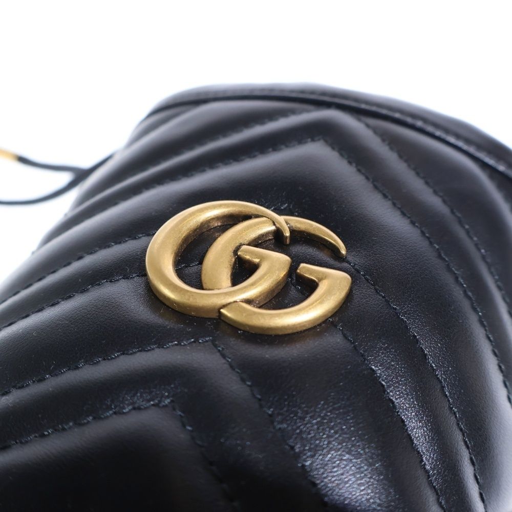 Gucci GG Marmont Quilted Mini Bucket Bag Chain Black Leather Gold — view 5