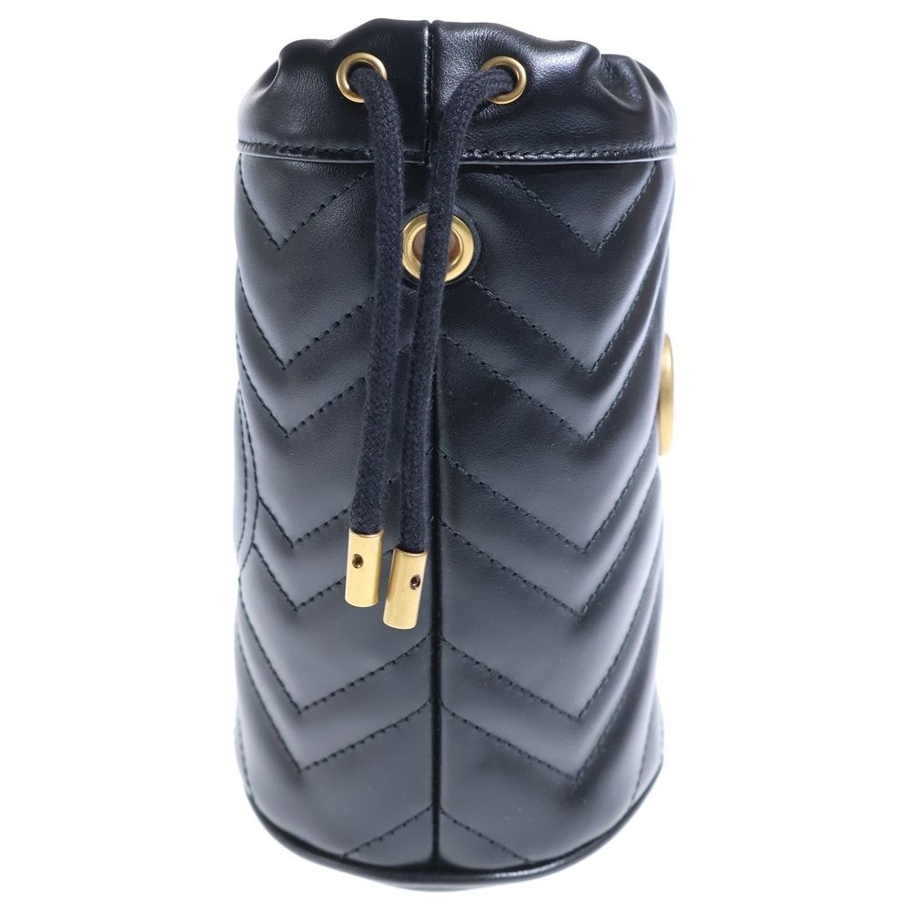 Gucci GG Marmont Quilted Mini Bucket Bag Chain Black Leather Gold — view 3