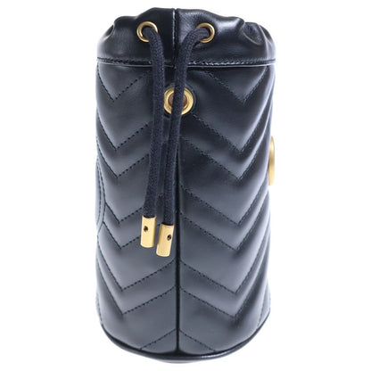 Gucci GG Marmont Quilted Mini Bucket Bag Chain Black Leather Gold — view 3