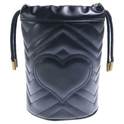Gucci GG Marmont Quilted Mini Bucket Bag Chain Black Leather Gold — view 2