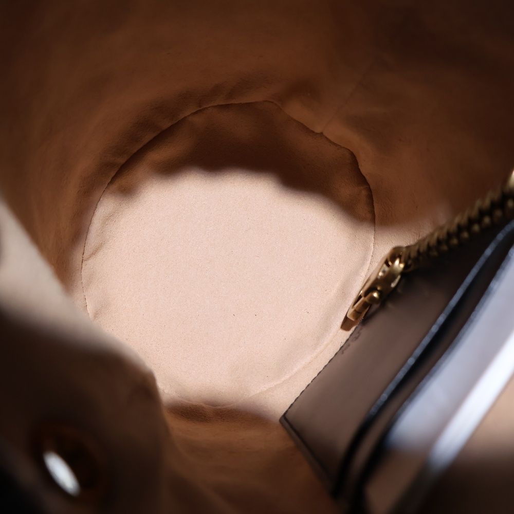 Gucci GG Marmont Quilted Mini Bucket Bag Chain Black Leather Gold — view 4