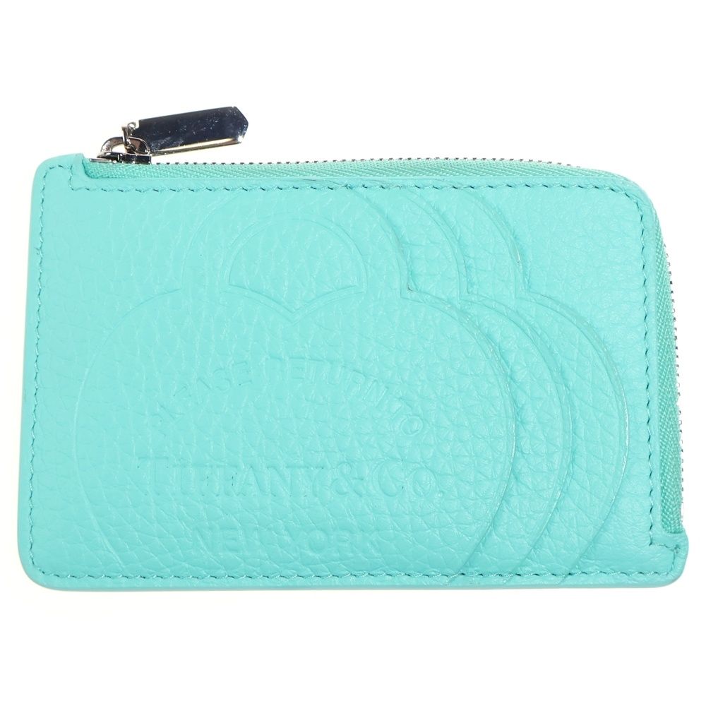 Tiffany & Co Return to Heart Embossed Leather Card Coin Case Silver Light Blue