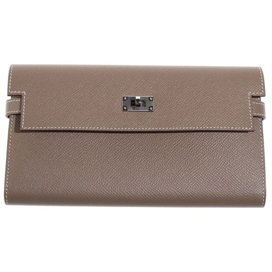 Hermes Kelly Wallet Long to Go Etoupe Epsom Leather Silver Beige
