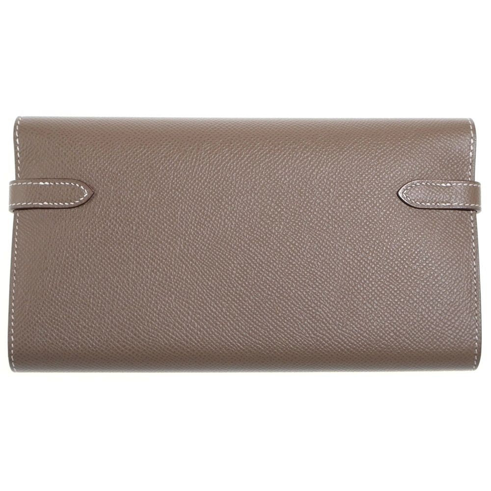 Hermes Kelly Wallet Long to Go Etoupe Epsom Leather Silver Beige — view 2