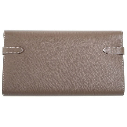 Hermes Kelly Wallet Long to Go Etoupe Epsom Leather Silver Beige — view 2