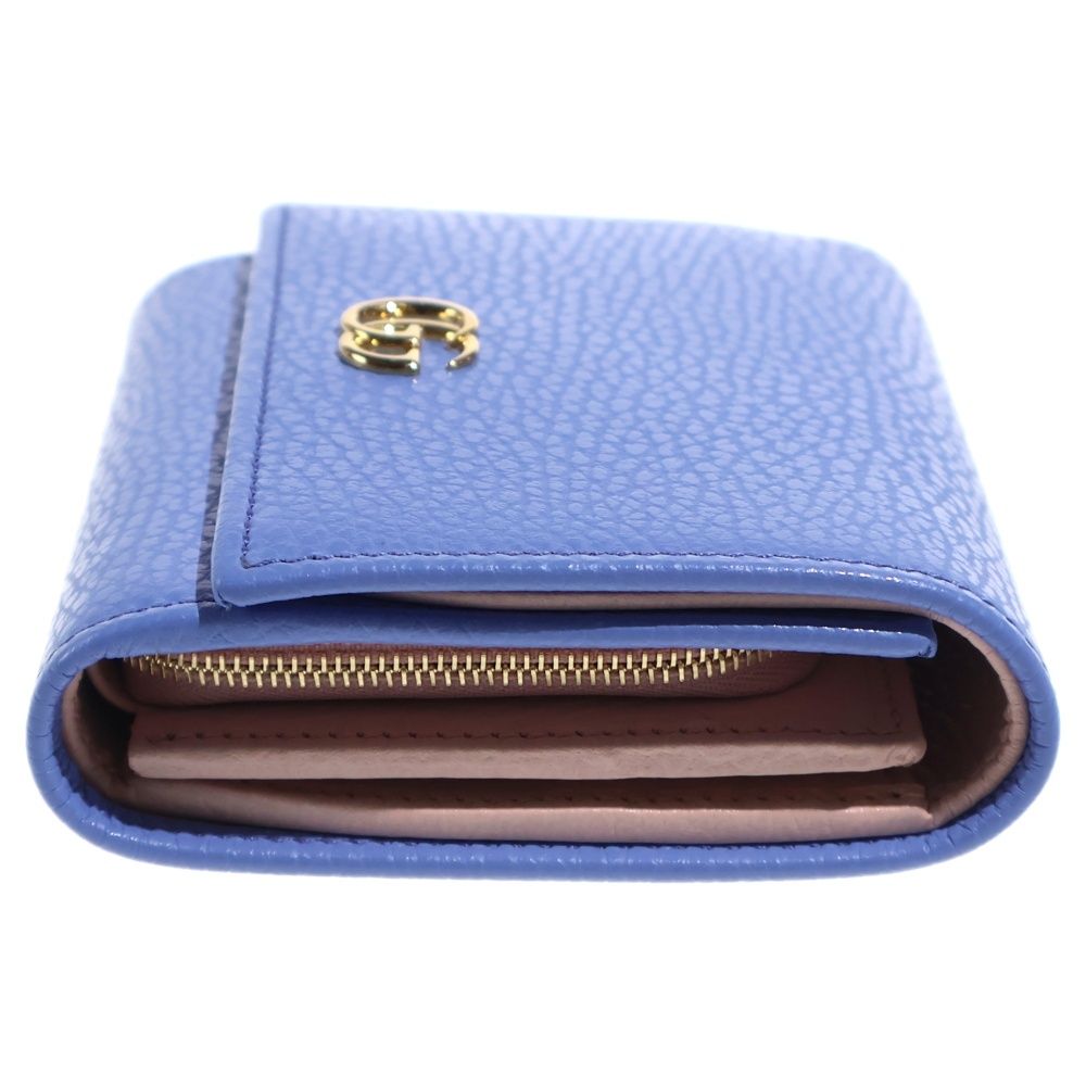 Gucci GG Marmont Bifold Wallet Trifold Coin Case Blue Purple Pink Leather Gold — view 3