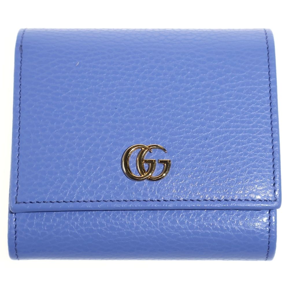 Gucci GG Marmont Bifold Wallet Trifold Coin Case Blue Purple Pink Leather Gold