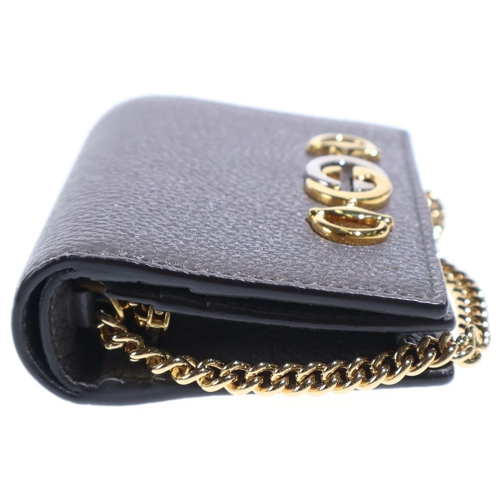 Gucci Zumi Interlocking Leather Chain Compact Wallet Bifold Gold Gray — view 3