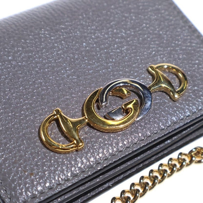 Gucci Zumi Interlocking Leather Chain Compact Wallet Bifold Gold Gray — view 4