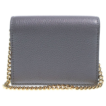 Gucci Zumi Interlocking Leather Chain Compact Wallet Bifold Gold Gray — view 2