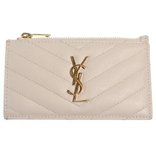 Saint Laurent Paris Cassandra Fragment Case Card White Leather Gold