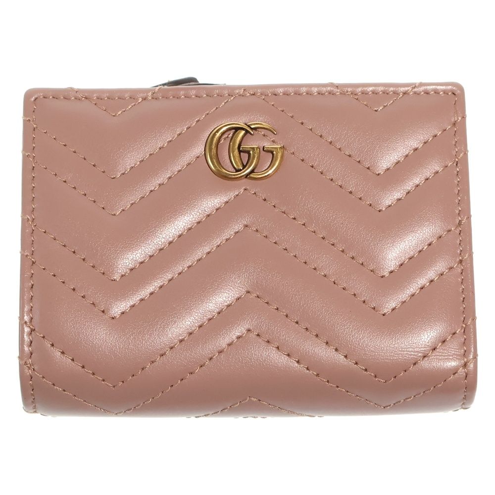 Gucci GG Marmont Compact Wallet Bifold Gold Pink Beige
