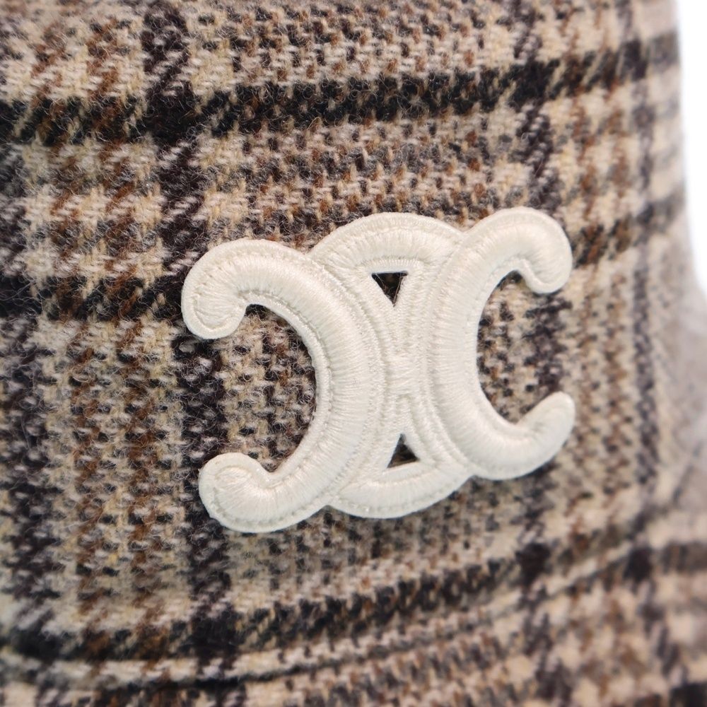Celine Triomphe Embroidered Wool Bucket Hat Brown — view 5
