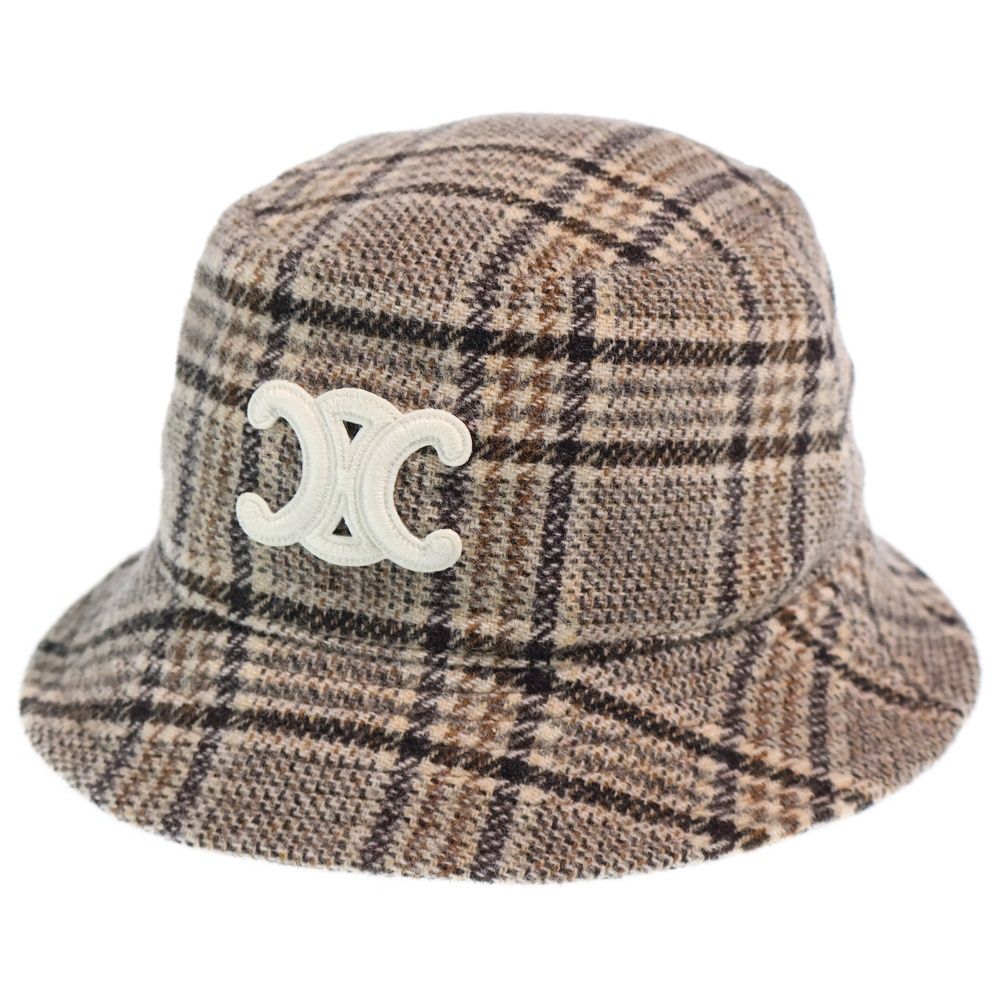 Celine Triomphe Embroidered Wool Bucket Hat Brown