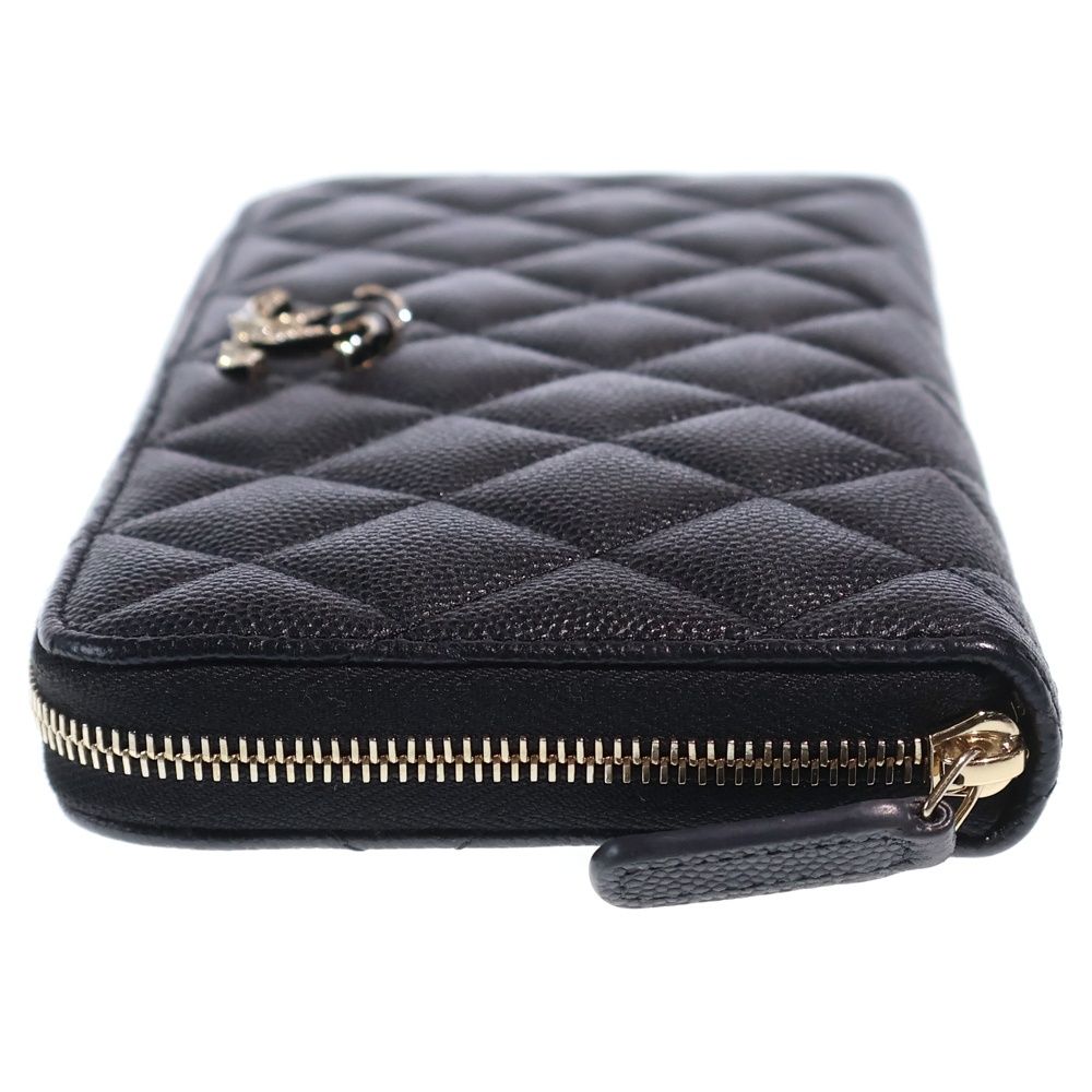 Chanel Line Stone CC Logo Quilted Zip Around Wallet Card Case Black Caviar — view 3
