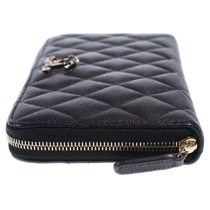 Chanel Line Stone CC Logo Quilted Zip Around Wallet Card Case Black Caviar — view 3