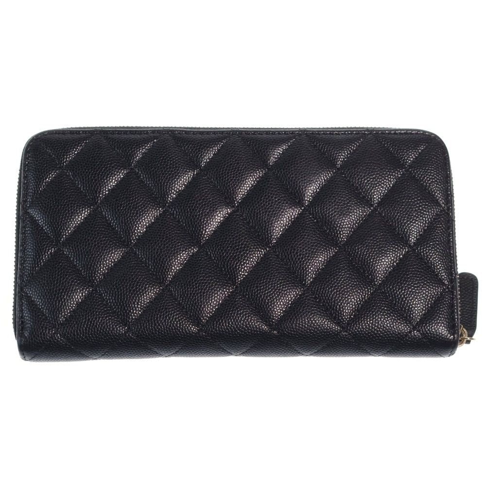 Chanel Line Stone CC Logo Quilted Zip Around Wallet Card Case Black Caviar — view 2