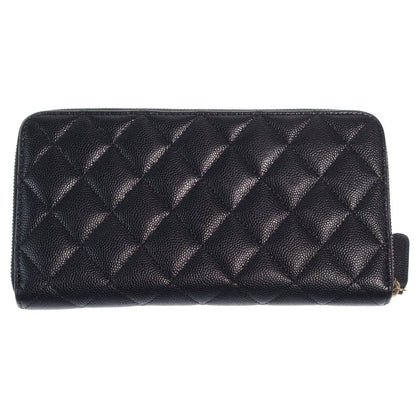 Chanel Line Stone CC Logo Quilted Zip Around Wallet Card Case Black Caviar — view 2