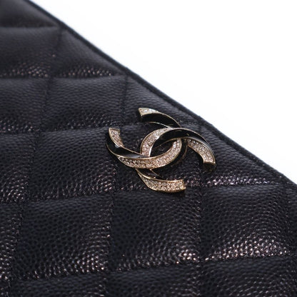 Chanel Line Stone CC Logo Quilted Zip Around Wallet Card Case Black Caviar — view 4