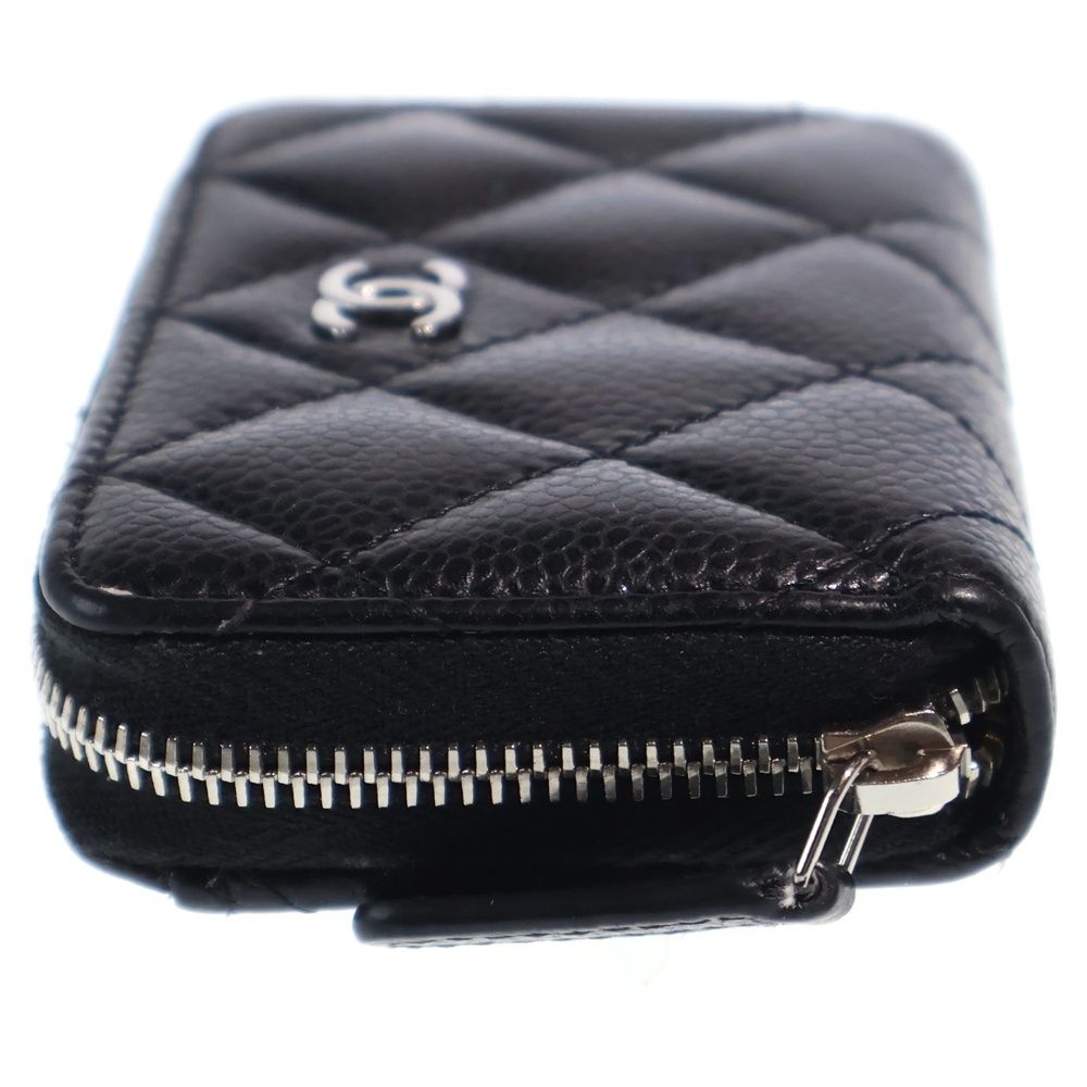 Chanel Quilted Coin Case Mini Wallet Black Caviar Leather Silver — view 3