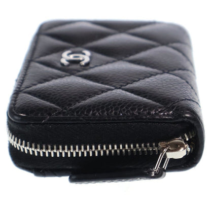 Chanel Quilted Coin Case Mini Wallet Black Caviar Leather Silver — view 3