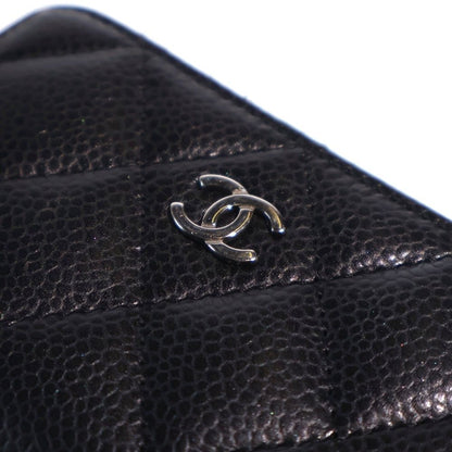 Chanel Quilted Coin Case Mini Wallet Black Caviar Leather Silver — view 4