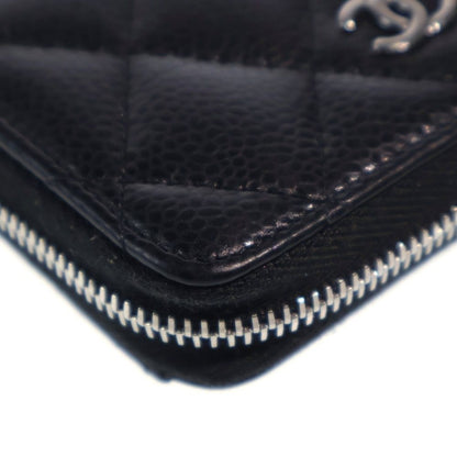 Chanel Quilted Coin Case Mini Wallet Black Caviar Leather Silver — view 5