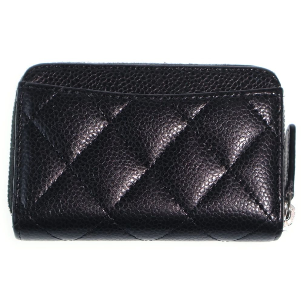 Chanel Quilted Coin Case Mini Wallet Black Caviar Leather Silver — view 2