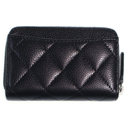 Chanel Quilted Coin Case Mini Wallet Black Caviar Leather Silver — view 2