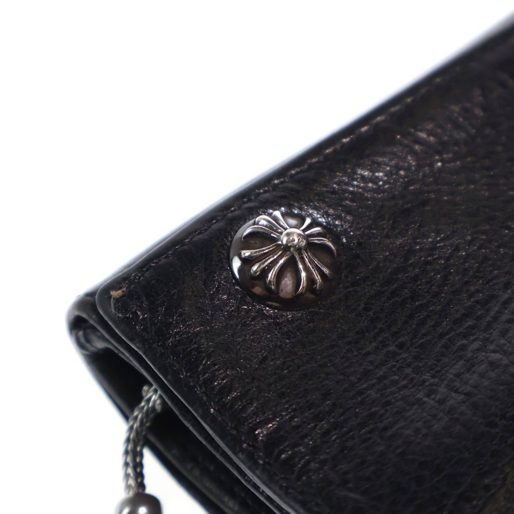Chrome Hearts 3 Fold Cross Ball Button Leather Wallet Black — view 5