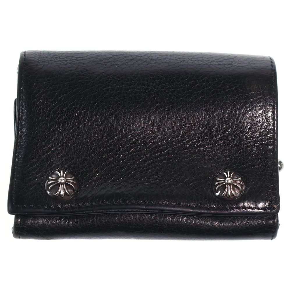 Chrome Hearts 3 Fold Cross Ball Button Leather Wallet Black