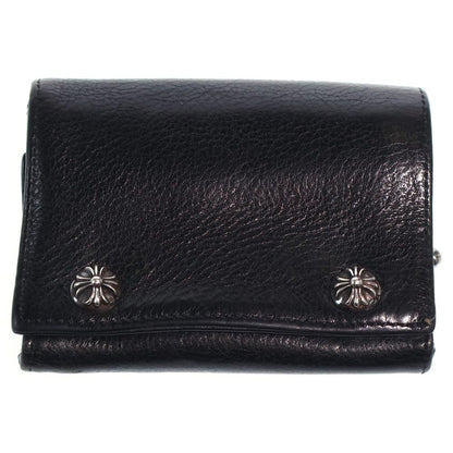 Chrome Hearts 3 Fold Cross Ball Button Leather Wallet Black