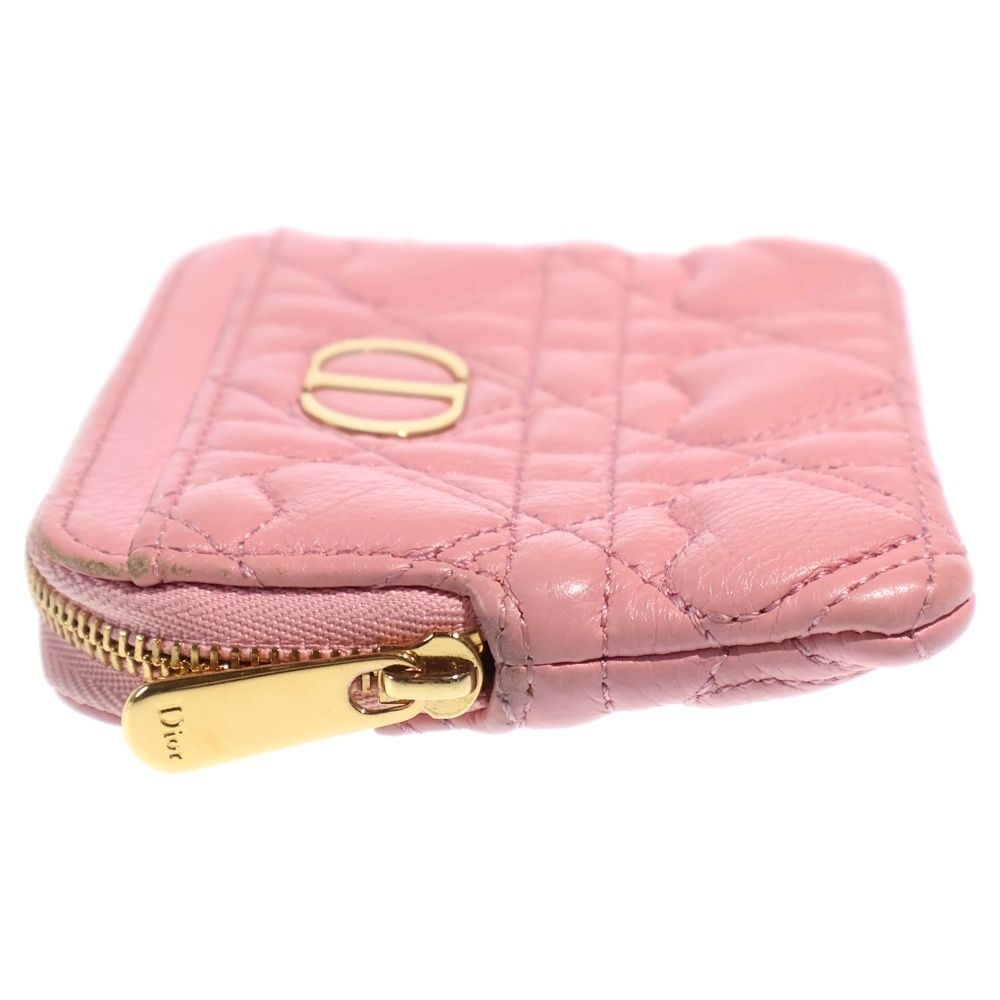 Dior Caro Cannage Lambskin Leather Fragment Card Coin Case Gold Pink — view 3