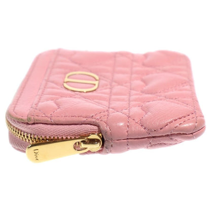 Dior Caro Cannage Lambskin Leather Fragment Card Coin Case Gold Pink — view 3