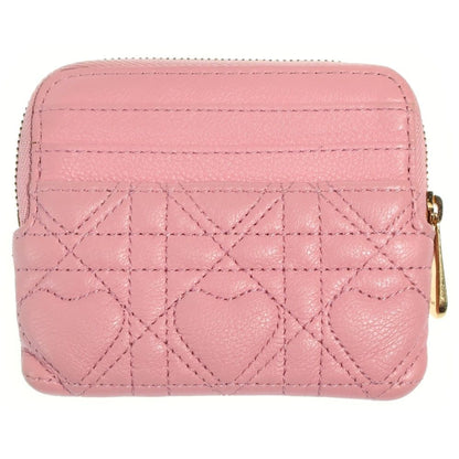 Dior Caro Cannage Lambskin Leather Fragment Card Coin Case Gold Pink — view 2