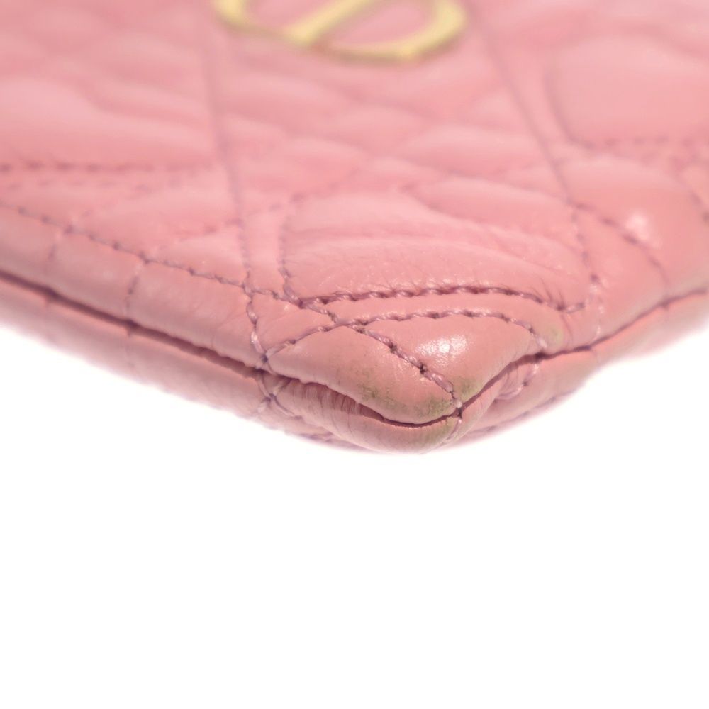 Dior Caro Cannage Lambskin Leather Fragment Card Coin Case Gold Pink — view 4