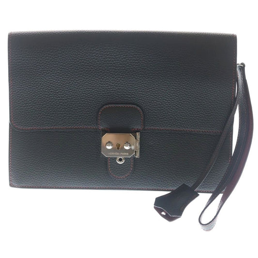 Hermes Sac a Depeches 24 Togo Leather Clutch Second Silver Black