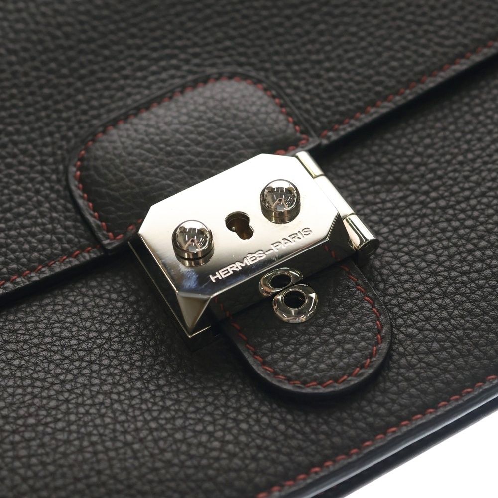 Hermes Sac a Depeches 24 Togo Leather Clutch Second Silver Black — view 5