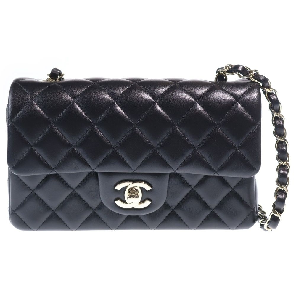Chanel Mini Quilted 20 Mini Shoulder Bag Black Leather Gold