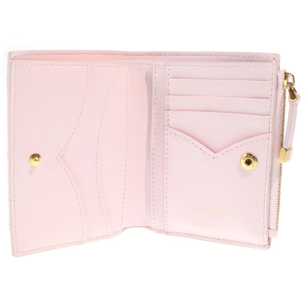 Dior Heart Dahlia Wallet Compact Bifold Coin Case Light Pink Lambskin Gold — view 4