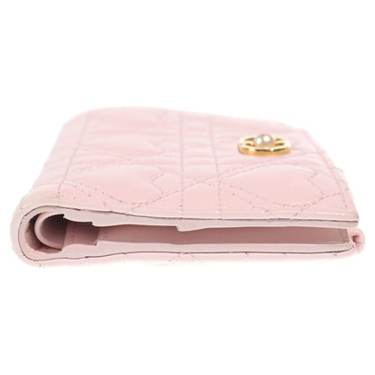 Dior Heart Dahlia Wallet Compact Bifold Coin Case Light Pink Lambskin Gold — view 3