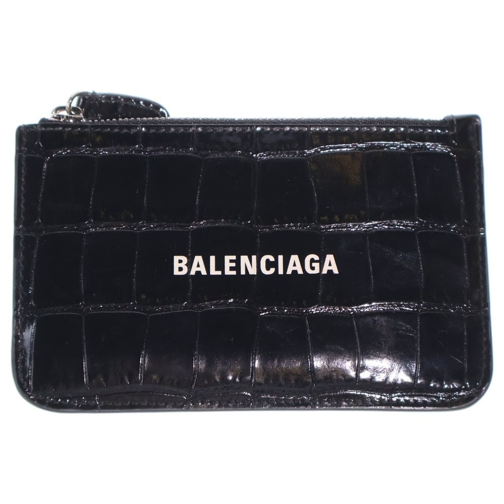 Balenciaga Logo Coin Case Fragment Card Black Leather Silver