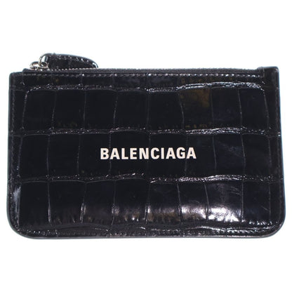 Balenciaga Logo Coin Case Fragment Card Black Leather Silver