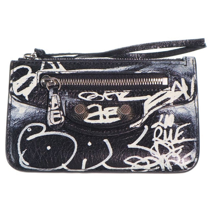Balenciaga Coin Case Fragment Black White Leather Silver